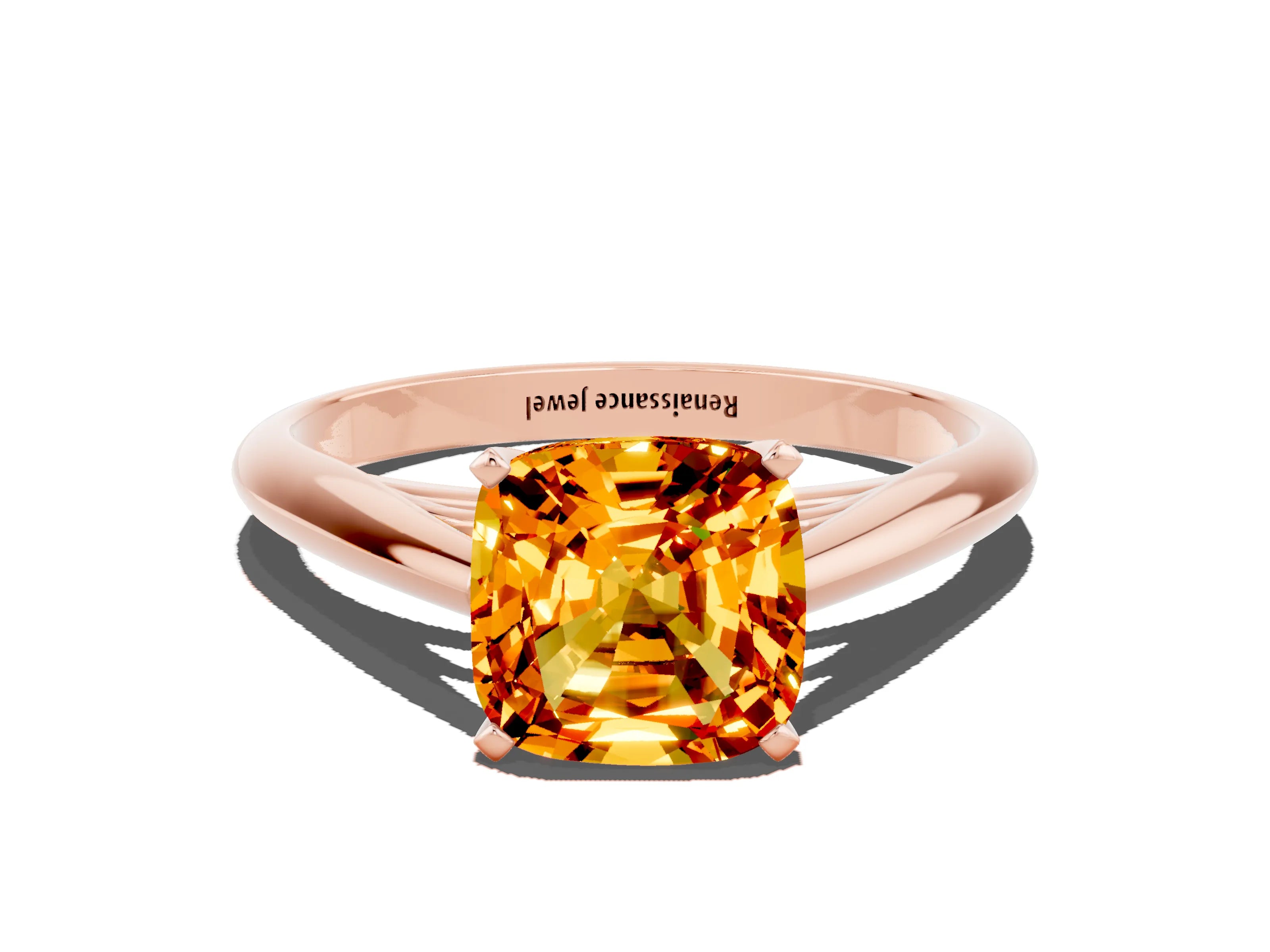 Rose gold Cushion Cut Citrine Solitaire Engagement Ring with Cathedral Setting and Four-Prong Mount_12