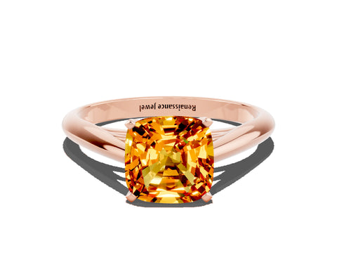 Rose gold Cushion Cut Citrine Solitaire Engagement Ring with Cathedral Setting and Four-Prong Mount_12