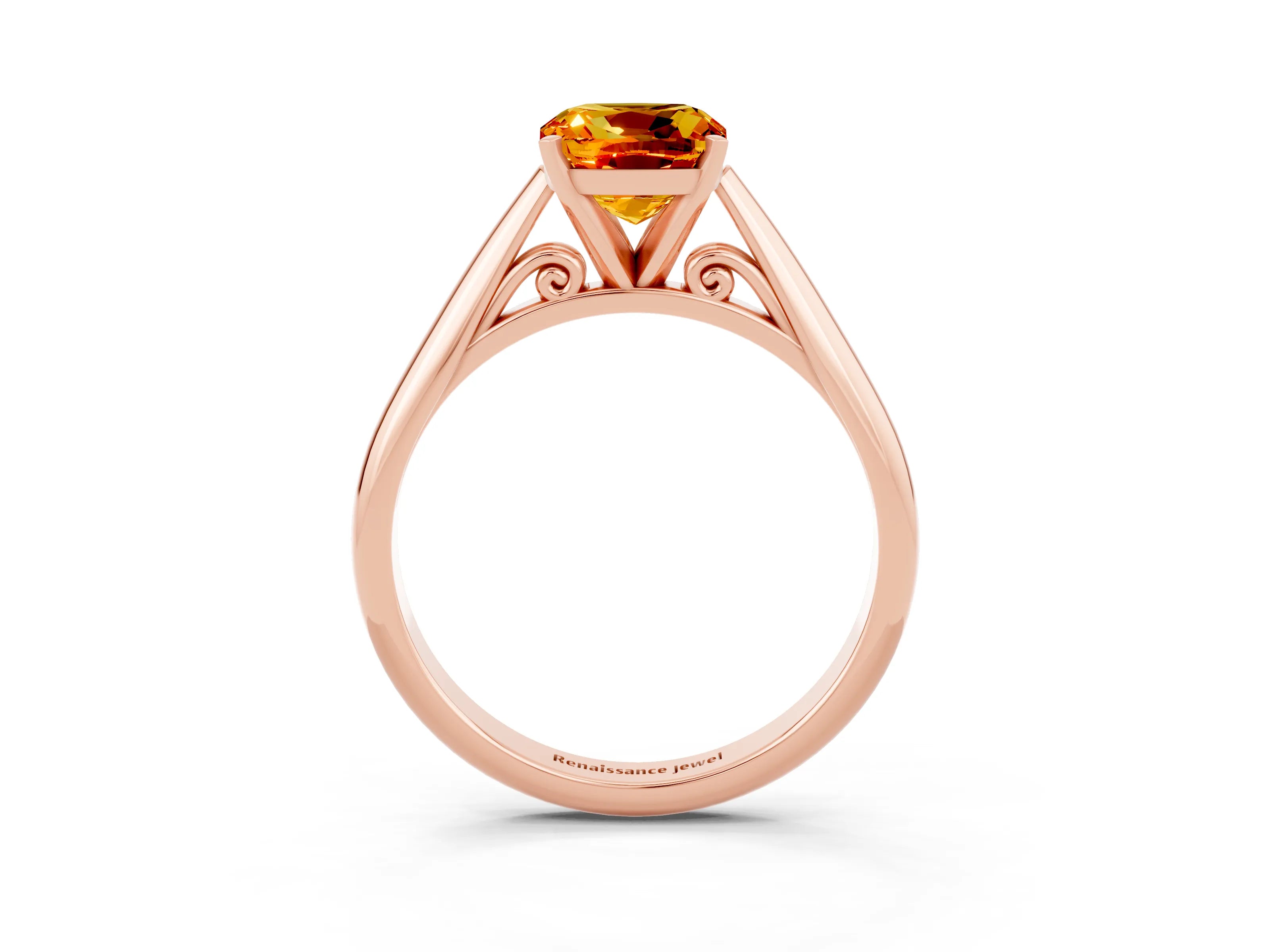 Rose gold Cushion Cut Citrine Solitaire Engagement Ring with Cathedral Setting and Four-Prong Mount_15
