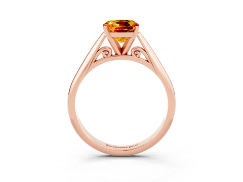 Rose gold Cushion Cut Citrine Solitaire Engagement Ring with Cathedral Setting and Four-Prong Mount_15