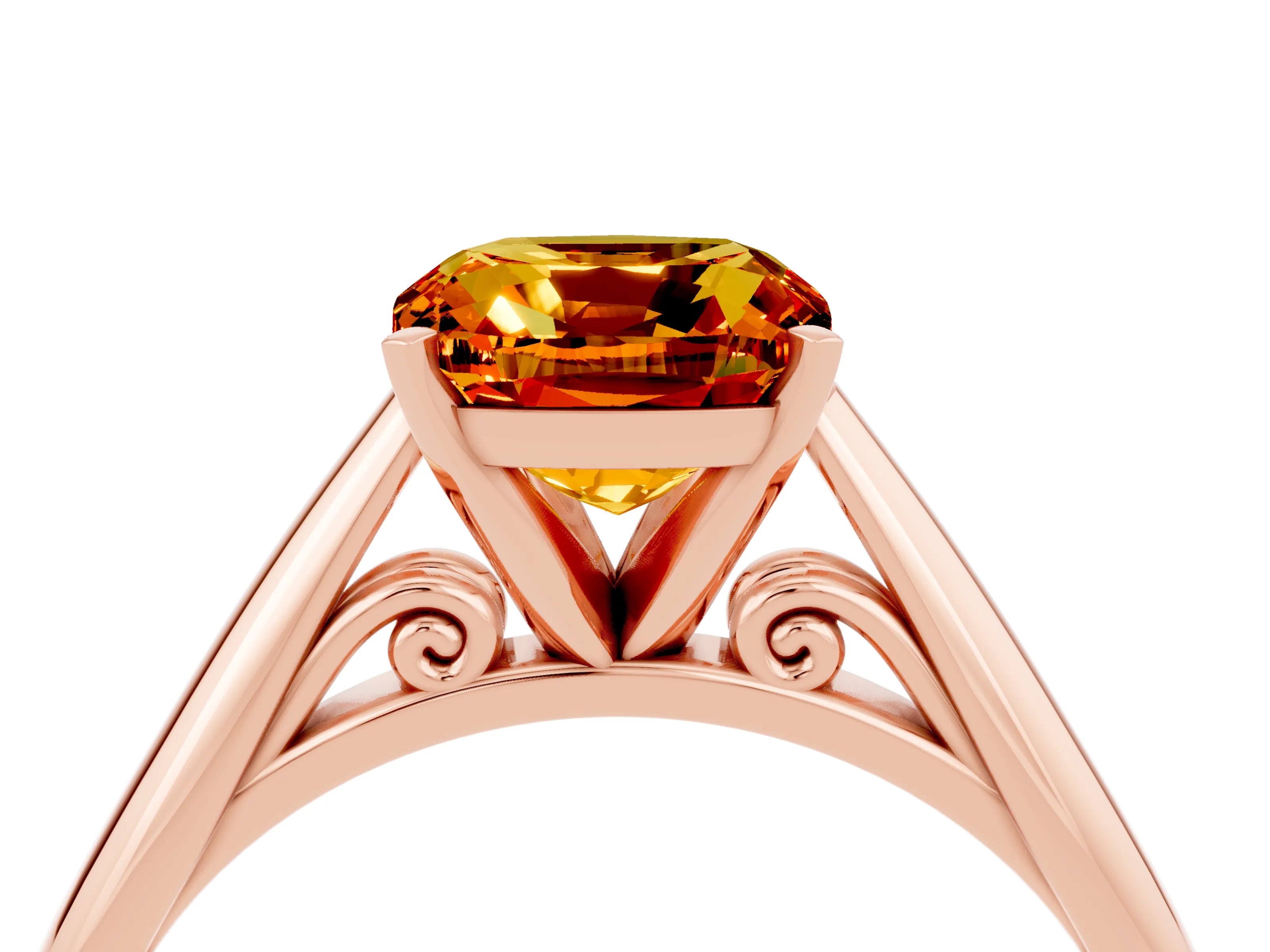 Rose gold Cushion Cut Citrine Solitaire Engagement Ring with Cathedral Setting and Four-Prong Mount_16