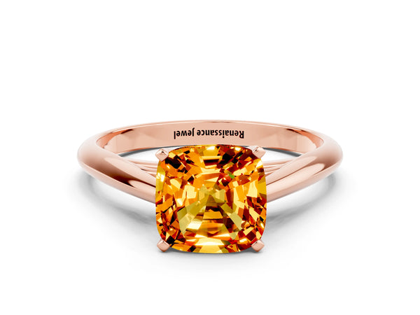 Rose gold Cushion Cut Citrine Solitaire Engagement Ring with Cathedral Setting and Four-Prong Mount