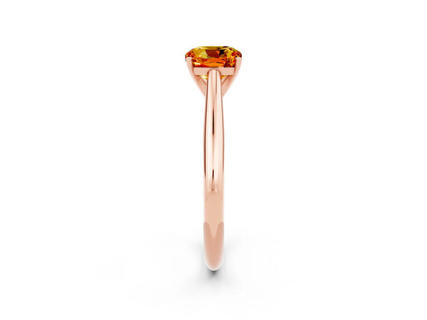 Rose gold Cushion Cut Citrine Solitaire Engagement Ring with Cathedral Setting and Four-Prong Mount