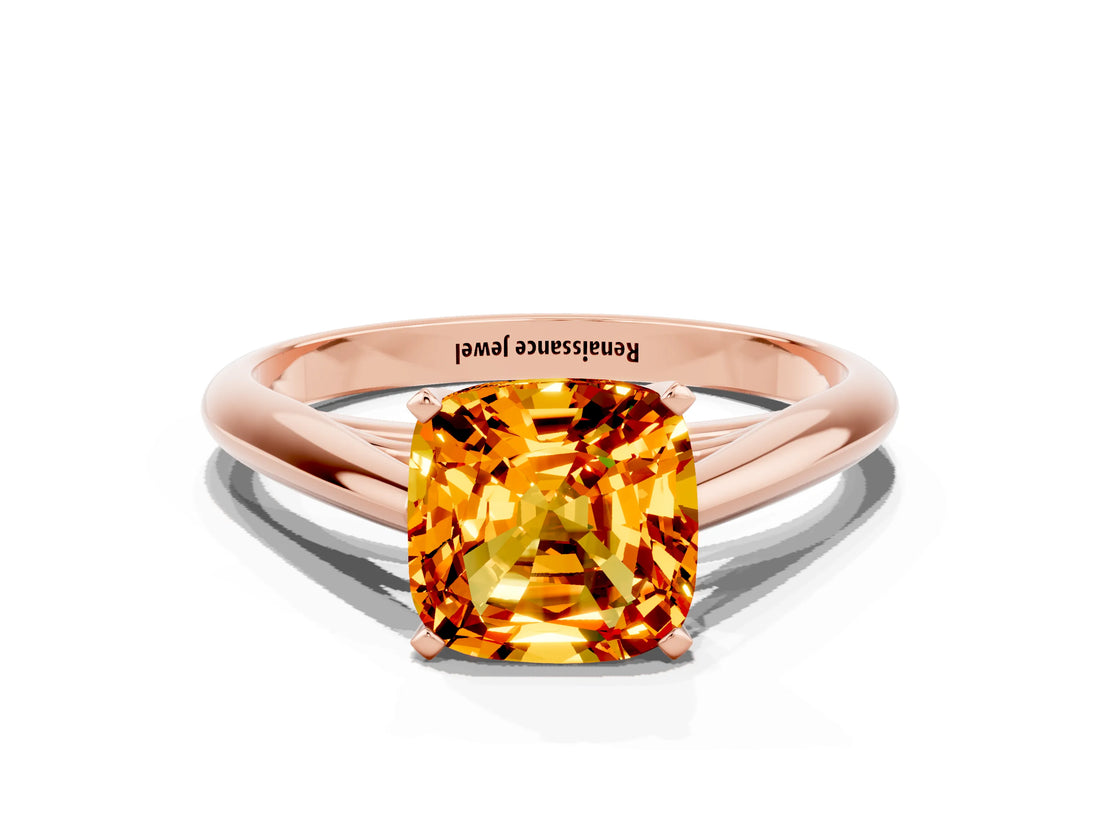 Rose gold Cushion Cut Citrine Solitaire Engagement Ring with Cathedral Setting and Four-Prong Mount_66