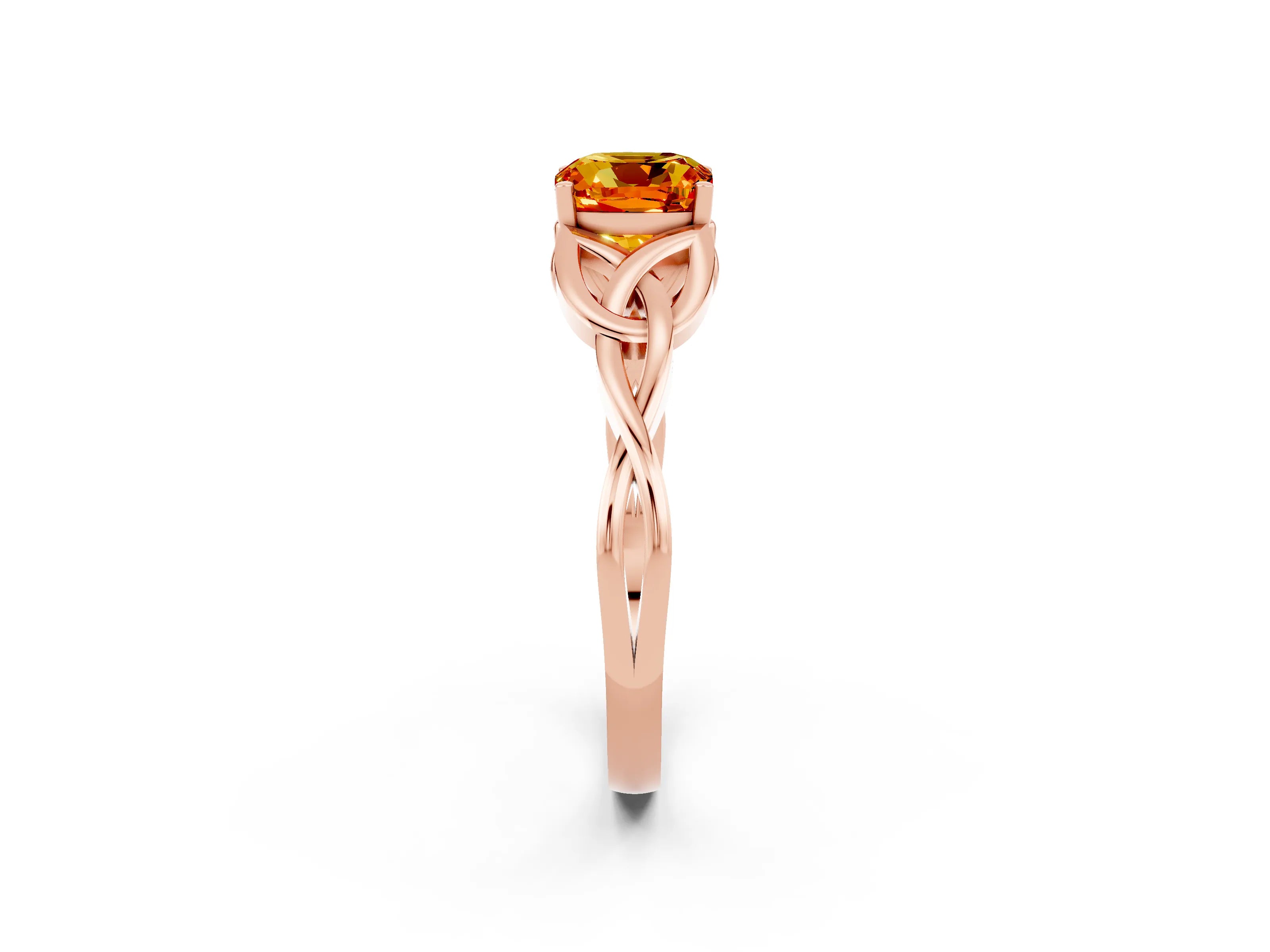 Rose gold Cushion Cut Citrine Solitaire Engagement Ring with Celtic Knot Band and Four-Prong Setting_2