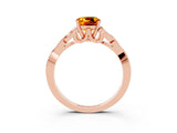 Rose gold Cushion Cut Citrine Solitaire Engagement Ring with Celtic Knot Band and Four-Prong Setting_3