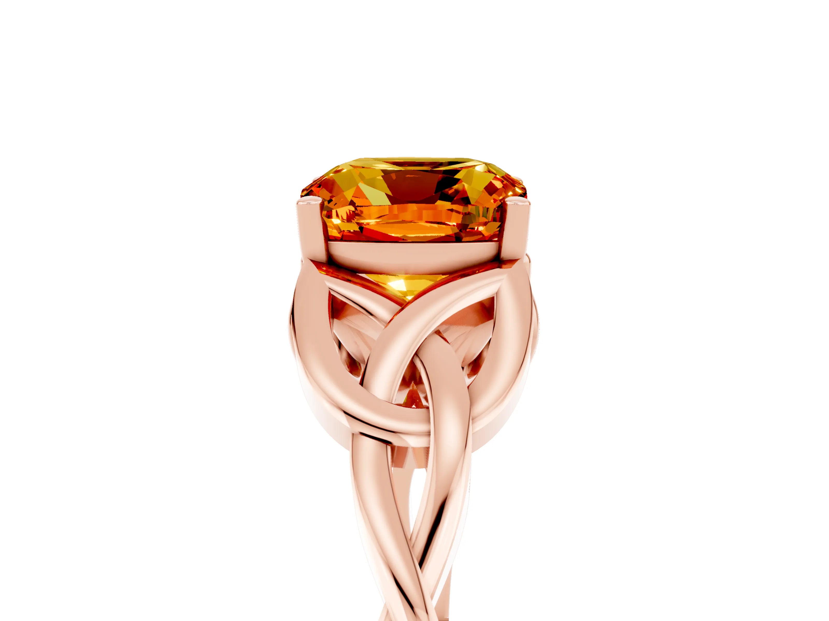 Rose gold Cushion Cut Citrine Solitaire Engagement Ring with Celtic Knot Band and Four-Prong Setting_5