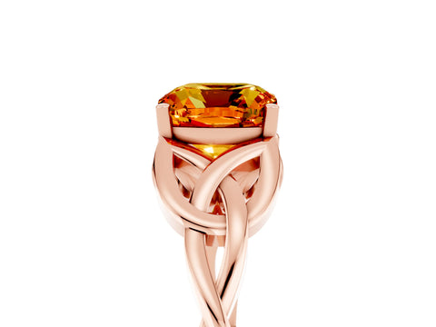 Rose gold Cushion Cut Citrine Solitaire Engagement Ring with Celtic Knot Band and Four-Prong Setting_5