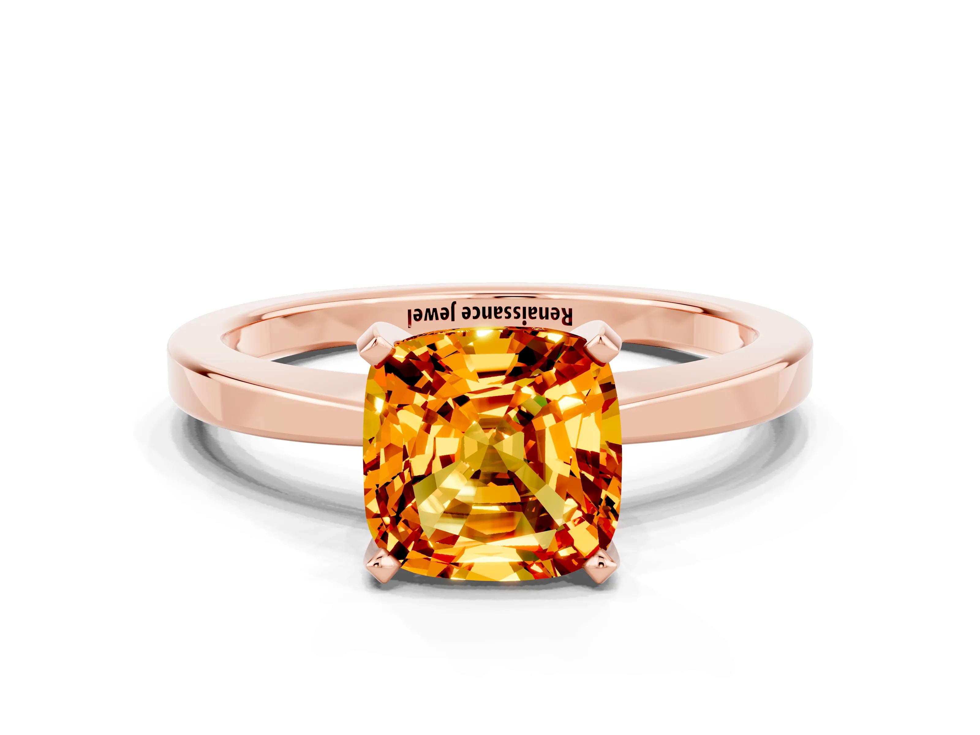 Rose gold Cushion Cut Citrine Solitaire Engagement Ring with Classic Band and Four-Prong Setting_24