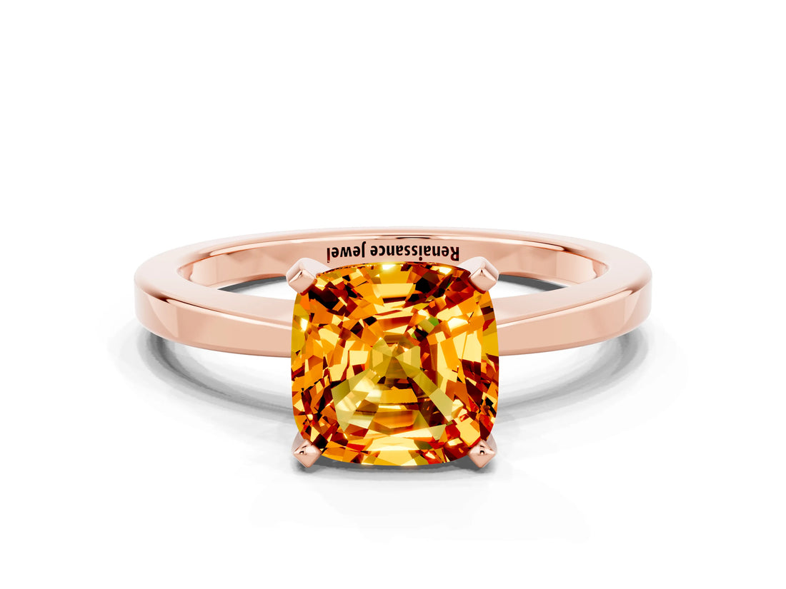 Rose gold Cushion Cut Citrine Solitaire Engagement Ring with Classic Band and Four-Prong Setting_24