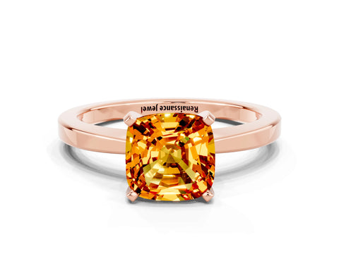 Rose gold Cushion Cut Citrine Solitaire Engagement Ring with Classic Band and Four-Prong Setting_24