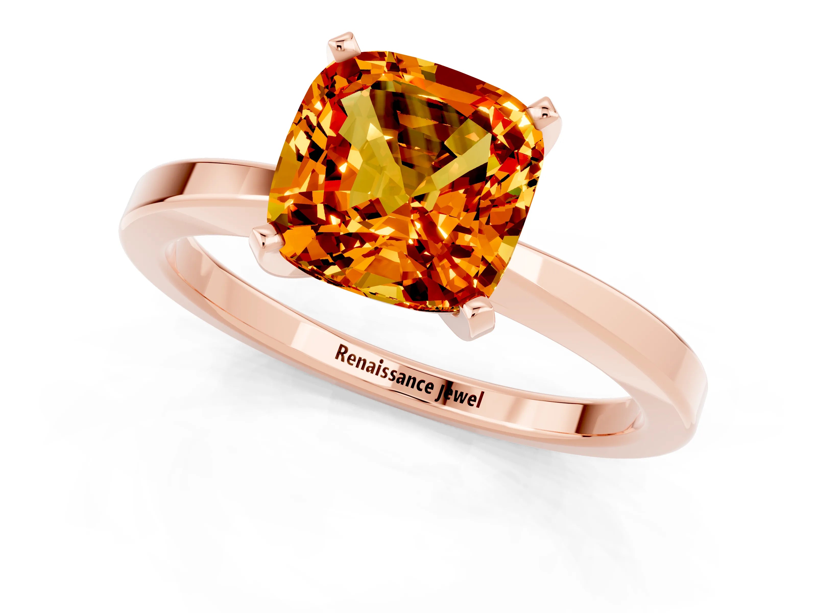 Rose gold Cushion Cut Citrine Solitaire Engagement Ring with Classic Band and Four-Prong Setting_25