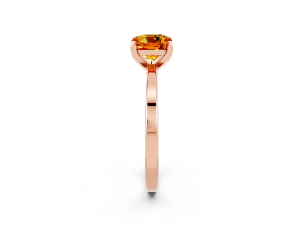 Rose gold Cushion Cut Citrine Solitaire Engagement Ring with Classic Band and Four-Prong Setting