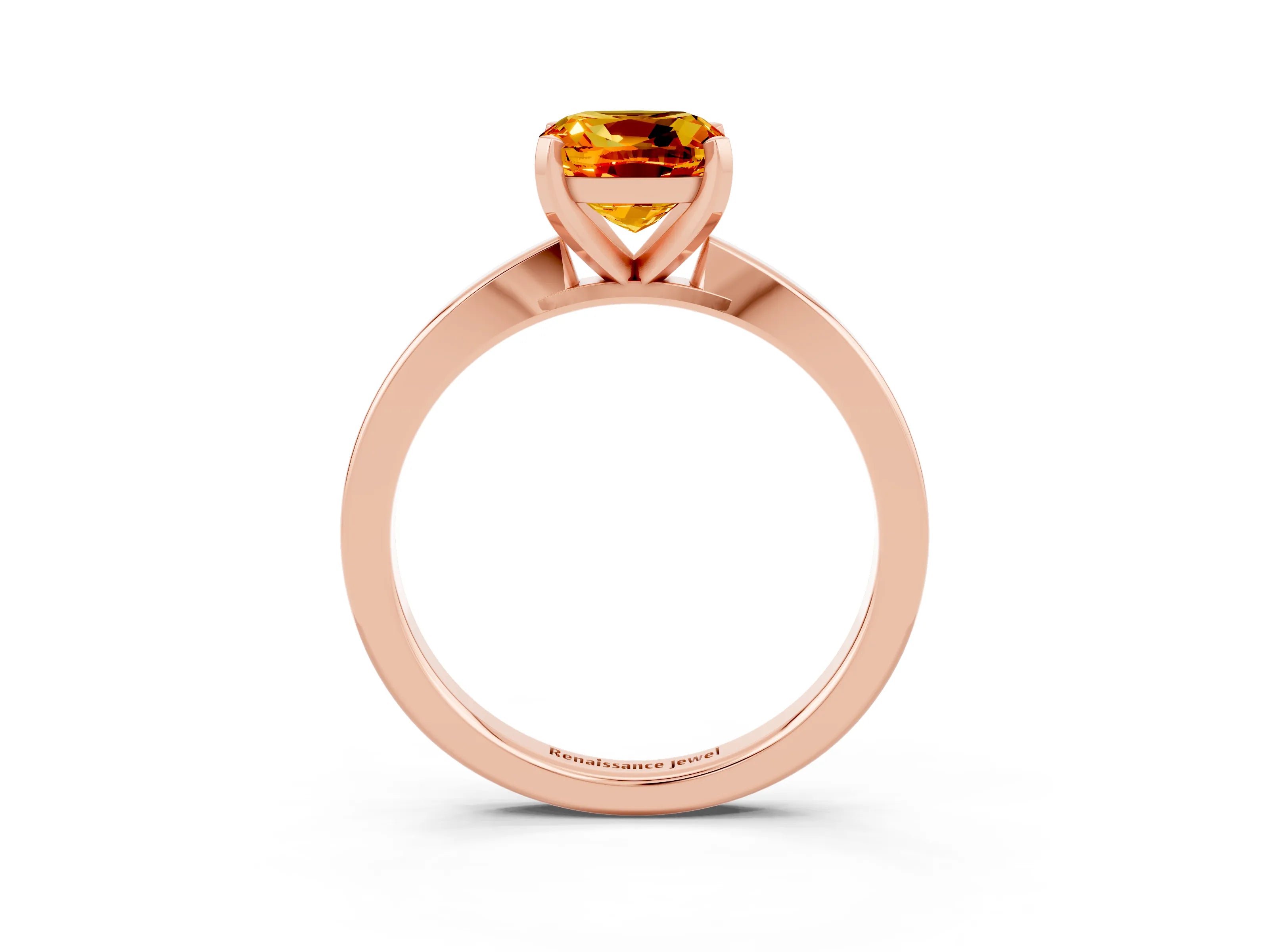 Rose gold Cushion Cut Citrine Solitaire Engagement Ring with Classic Band and Four-Prong Setting_27