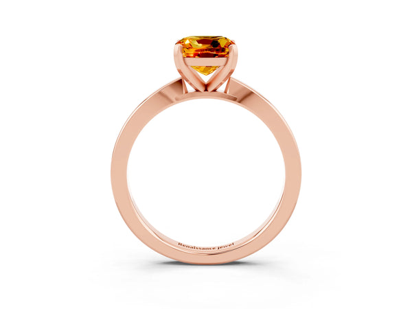 Rose gold Cushion Cut Citrine Solitaire Engagement Ring with Classic Band and Four-Prong Setting
