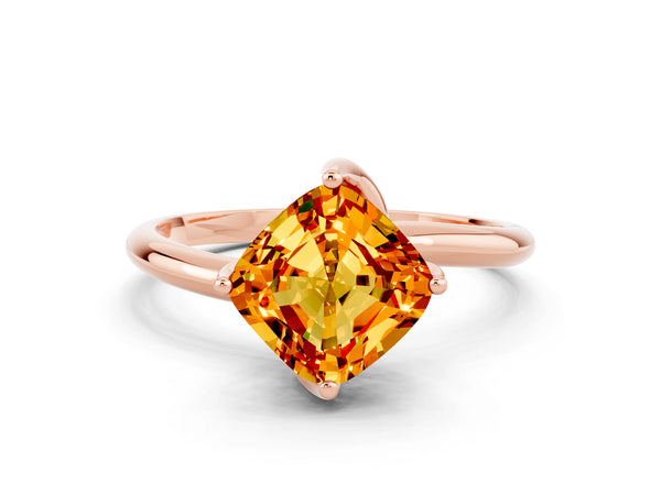 Rose gold Cushion Cut Citrine Solitaire Engagement Ring with Four-Prong Setting and Classic Band