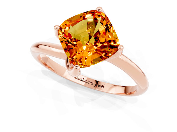 Rose gold Cushion Cut Citrine Solitaire Engagement Ring with Four-Prong Setting and Classic Band