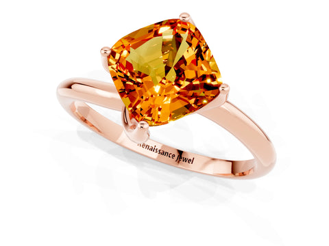 Rose gold Cushion Cut Citrine Solitaire Engagement Ring with Four-Prong Setting and Classic Band_13