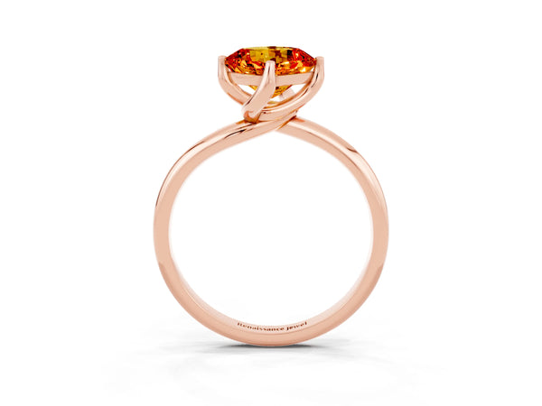 Rose gold Cushion Cut Citrine Solitaire Engagement Ring with Four-Prong Setting and Classic Band