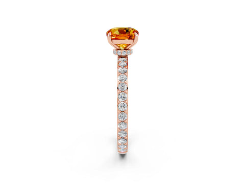 Rose gold Cushion Cut Citrine Solitaire Engagement Ring with Pavé Band and Four-Prong Setting_2