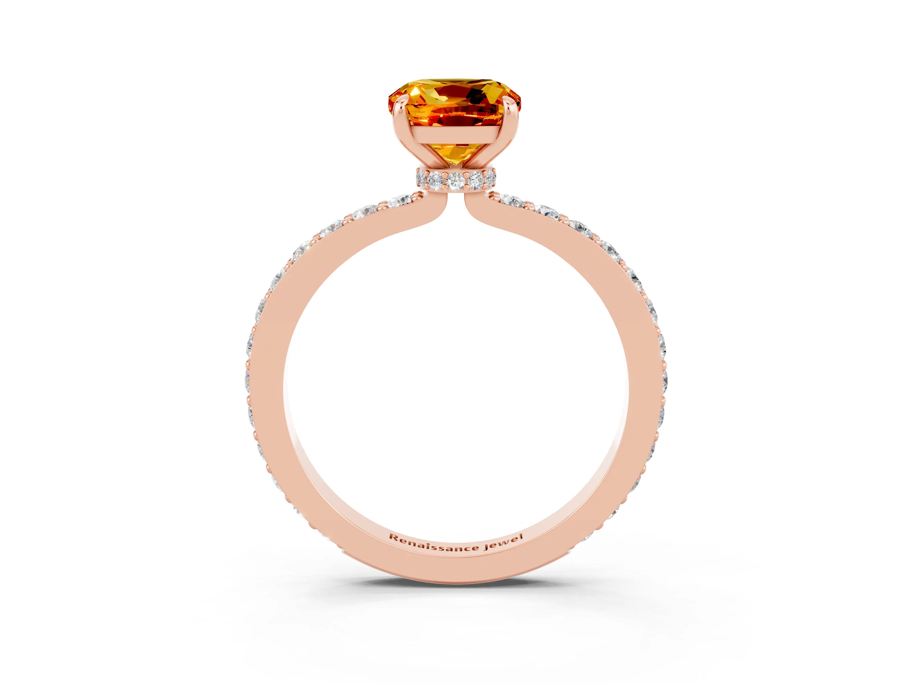 Rose gold Cushion Cut Citrine Solitaire Engagement Ring with Pavé Band and Four-Prong Setting_3