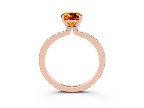 Rose gold Cushion Cut Citrine Solitaire Engagement Ring with Pavé Band and Four-Prong Setting_3