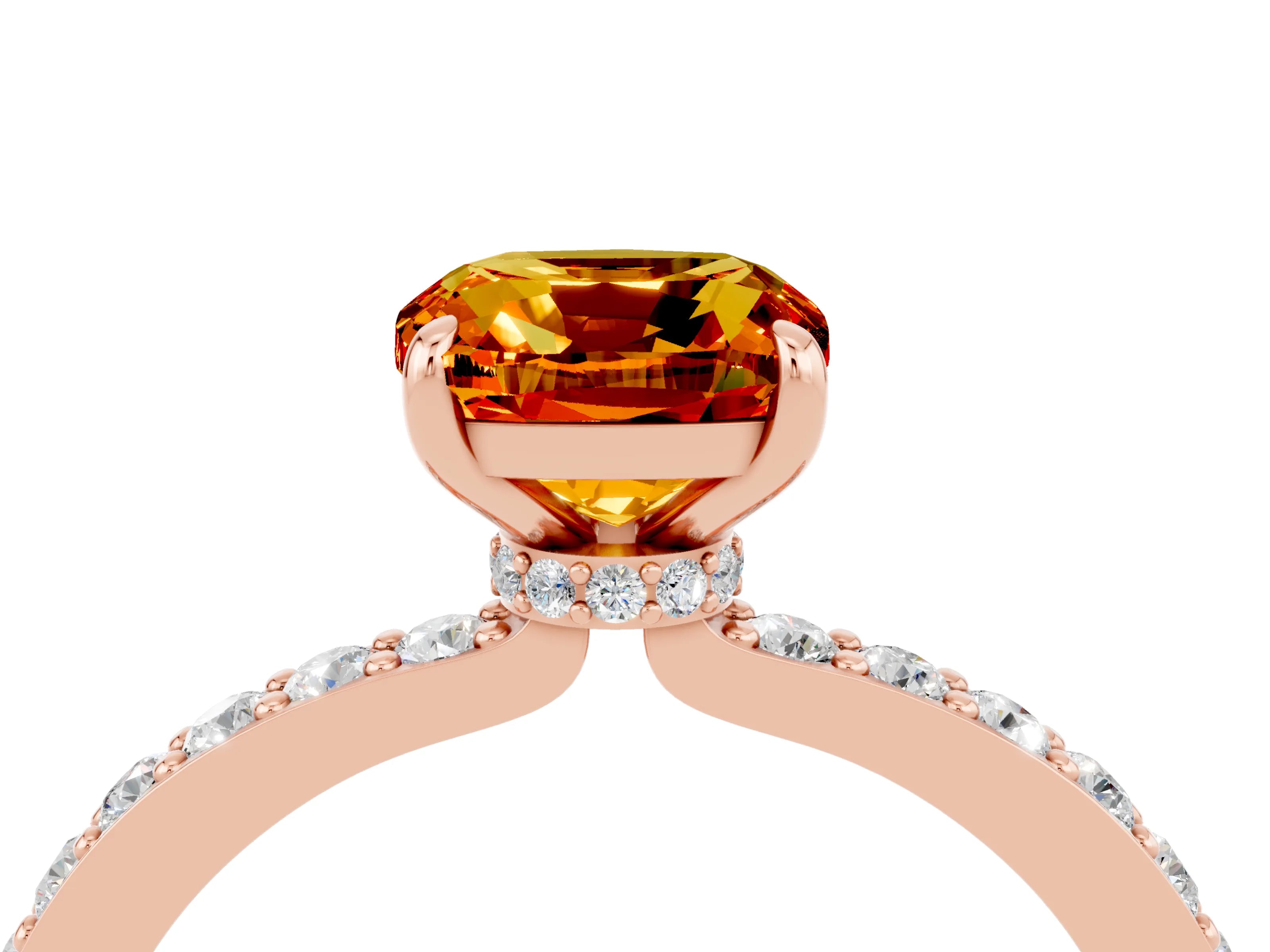Rose gold Cushion Cut Citrine Solitaire Engagement Ring with Pavé Band and Four-Prong Setting_4