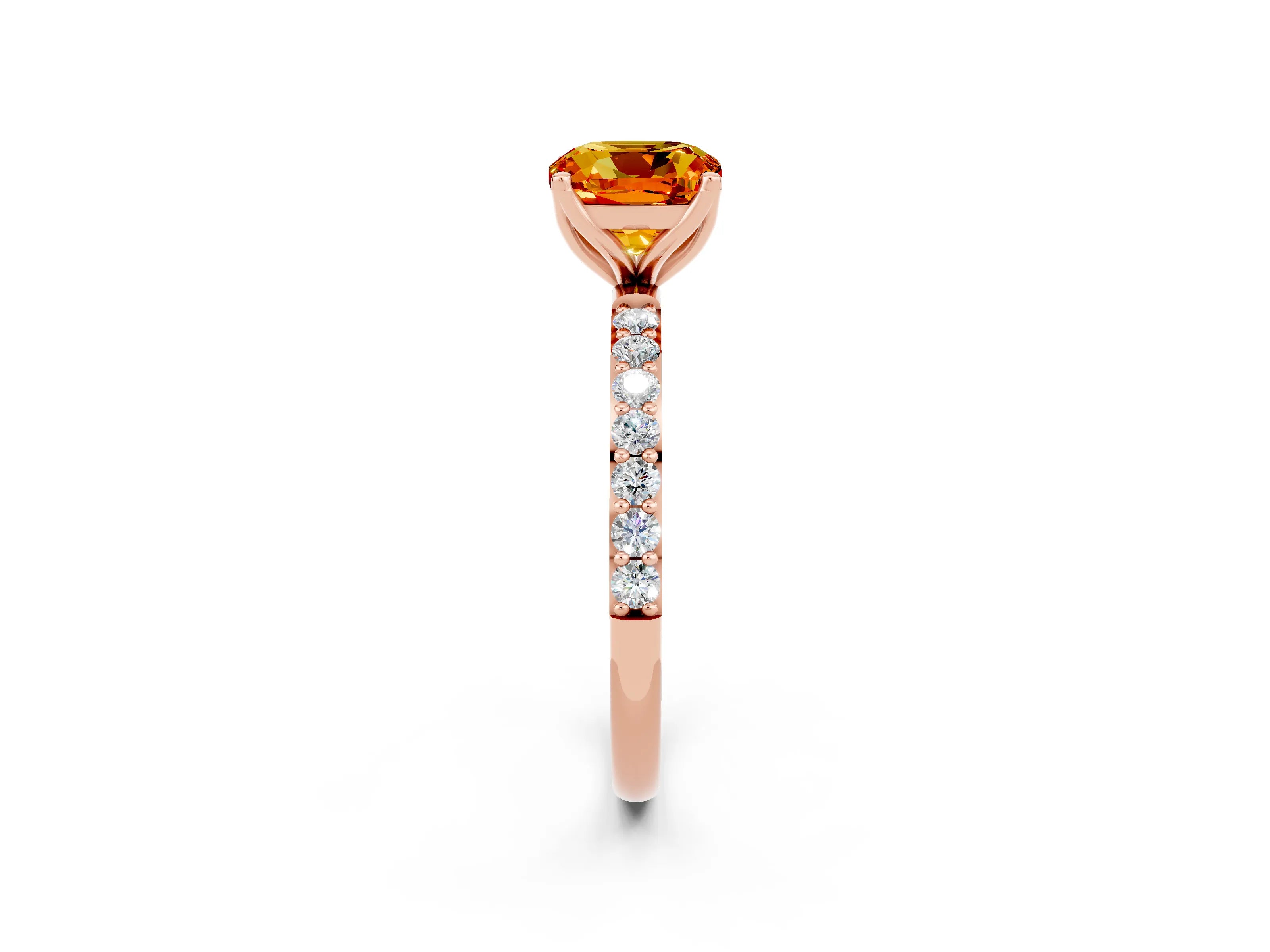 Rose gold Cushion Cut Citrine Solitaire Engagement Ring with Pavé Band and Prong Setting_2