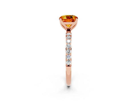 Rose gold Cushion Cut Citrine Solitaire Engagement Ring with Pavé Band and Prong Setting_2