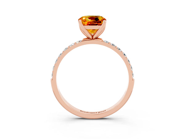 Rose gold Cushion Cut Citrine Solitaire Engagement Ring with Round  Pavé Band and Prong Setting