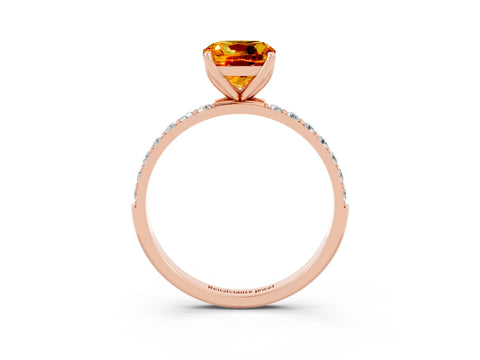 Rose gold Cushion Cut Citrine Solitaire Engagement Ring with Pavé Band and Prong Setting_3