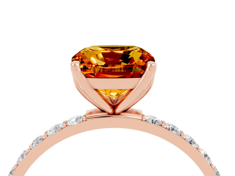 Rose gold Cushion Cut Citrine Solitaire Engagement Ring with Pavé Band and Prong Setting_4