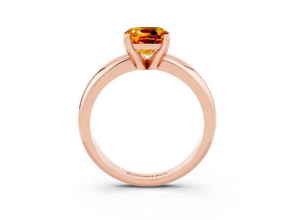 Rose gold Cushion Cut Citrine Solitaire Engagement Ring with Round Band and Four-Prong Setting