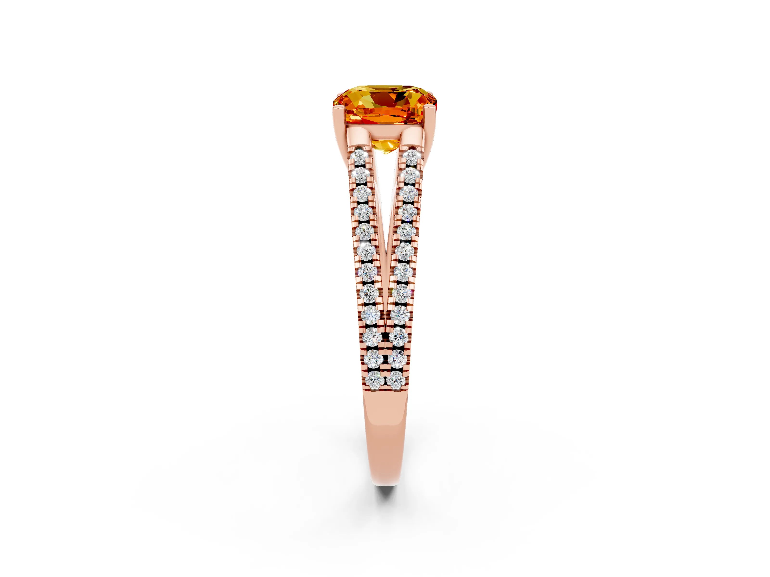 Rose gold Cushion Cut Citrine Solitaire Engagement Ring with Split Shank Pavé Band_2