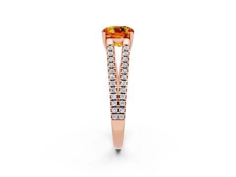 Rose gold Cushion Cut Citrine Solitaire Engagement Ring with Split Shank Pavé Band_2