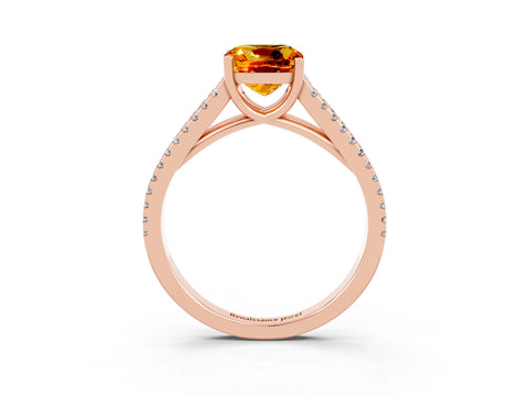 Rose gold Cushion Cut Citrine Solitaire Engagement Ring with Split Shank Pavé Band_3