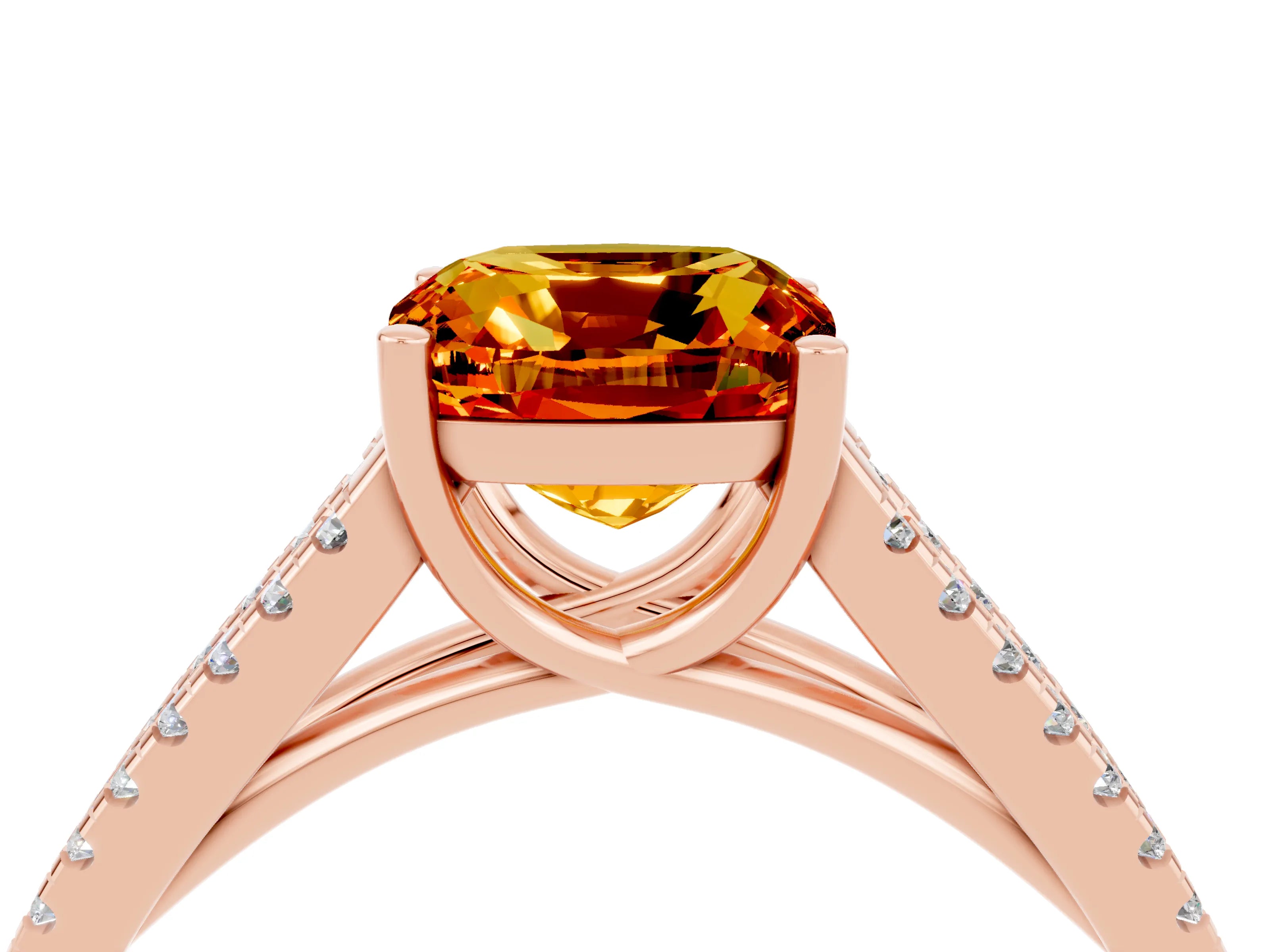Rose gold Cushion Cut Citrine Solitaire Engagement Ring with Split Shank Pavé Band_4