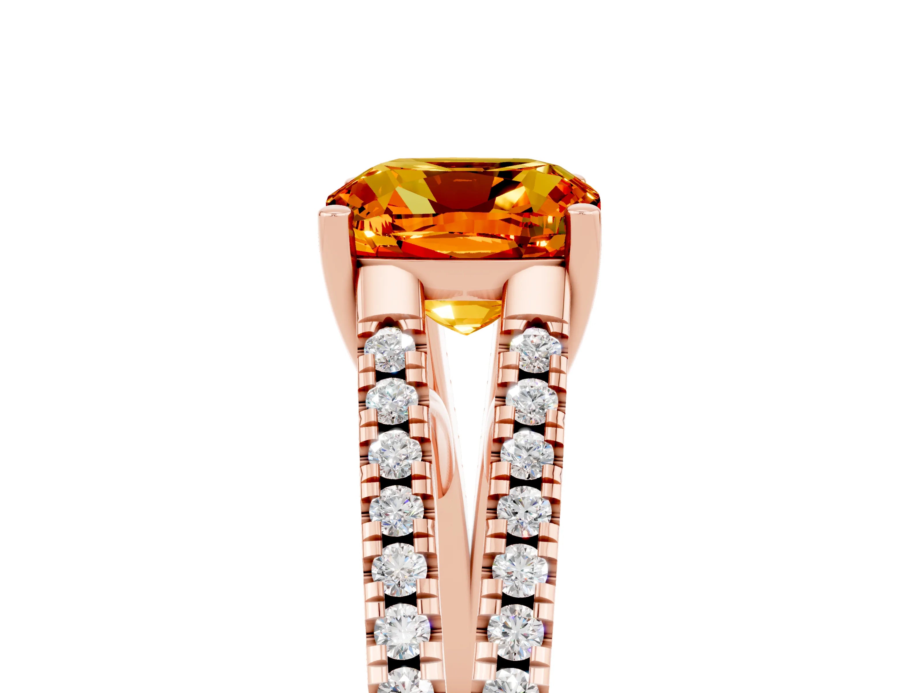Rose gold Cushion Cut Citrine Solitaire Engagement Ring with Split Shank Pavé Band_5
