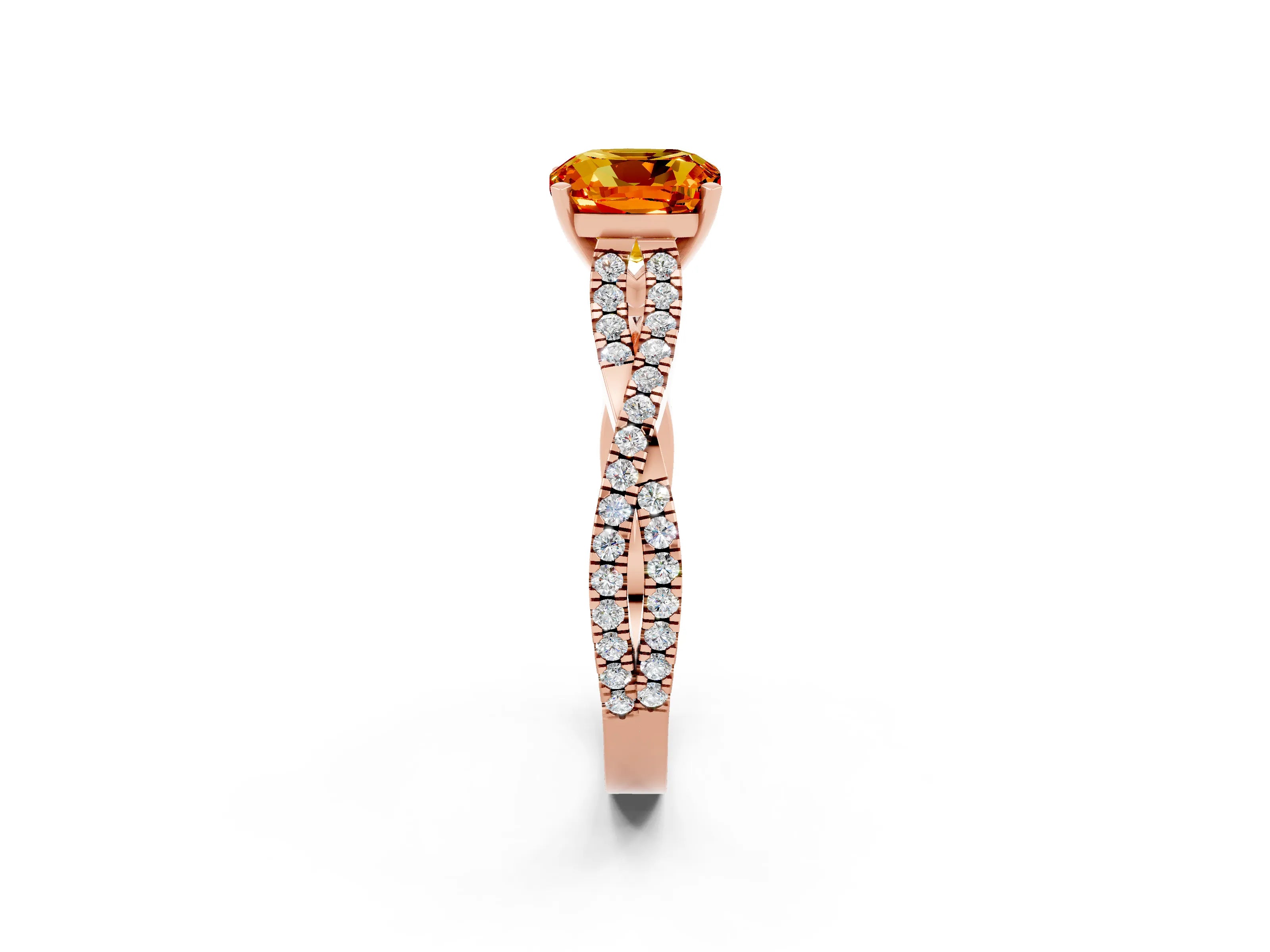 Rose gold Cushion Cut Citrine Solitaire Engagement Ring with Twisted Pavé Band and Four-Prong Setting_14