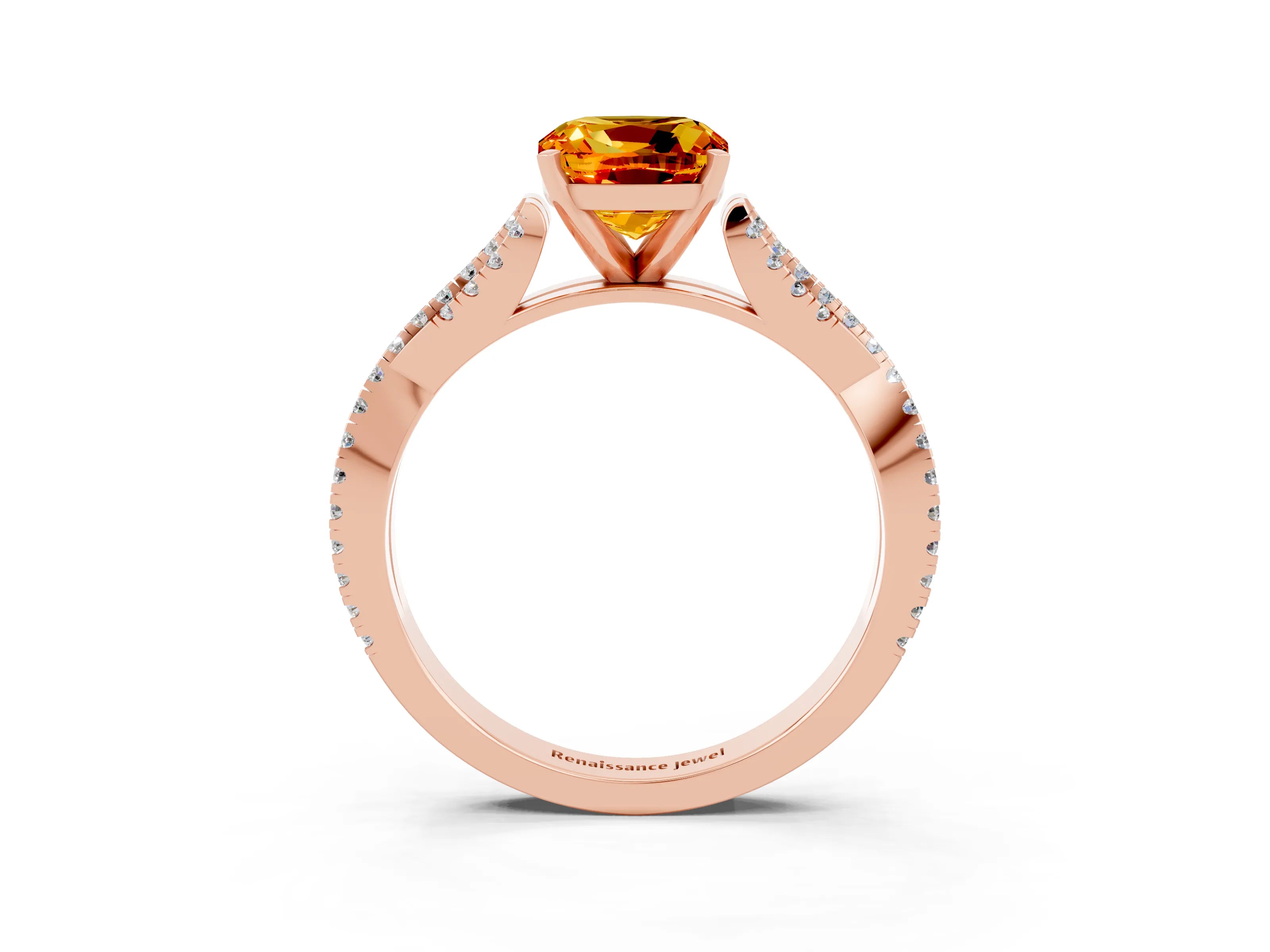 Rose gold Cushion Cut Citrine Solitaire Engagement Ring with Twisted Pavé Band and Four-Prong Setting_15