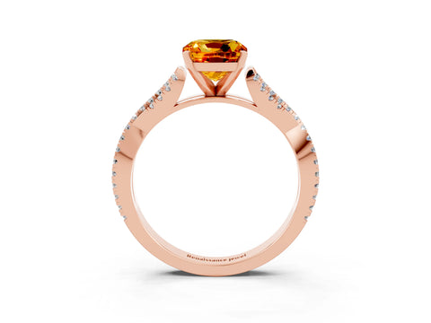 Rose gold Cushion Cut Citrine Solitaire Engagement Ring with Twisted Pavé Band and Four-Prong Setting_15