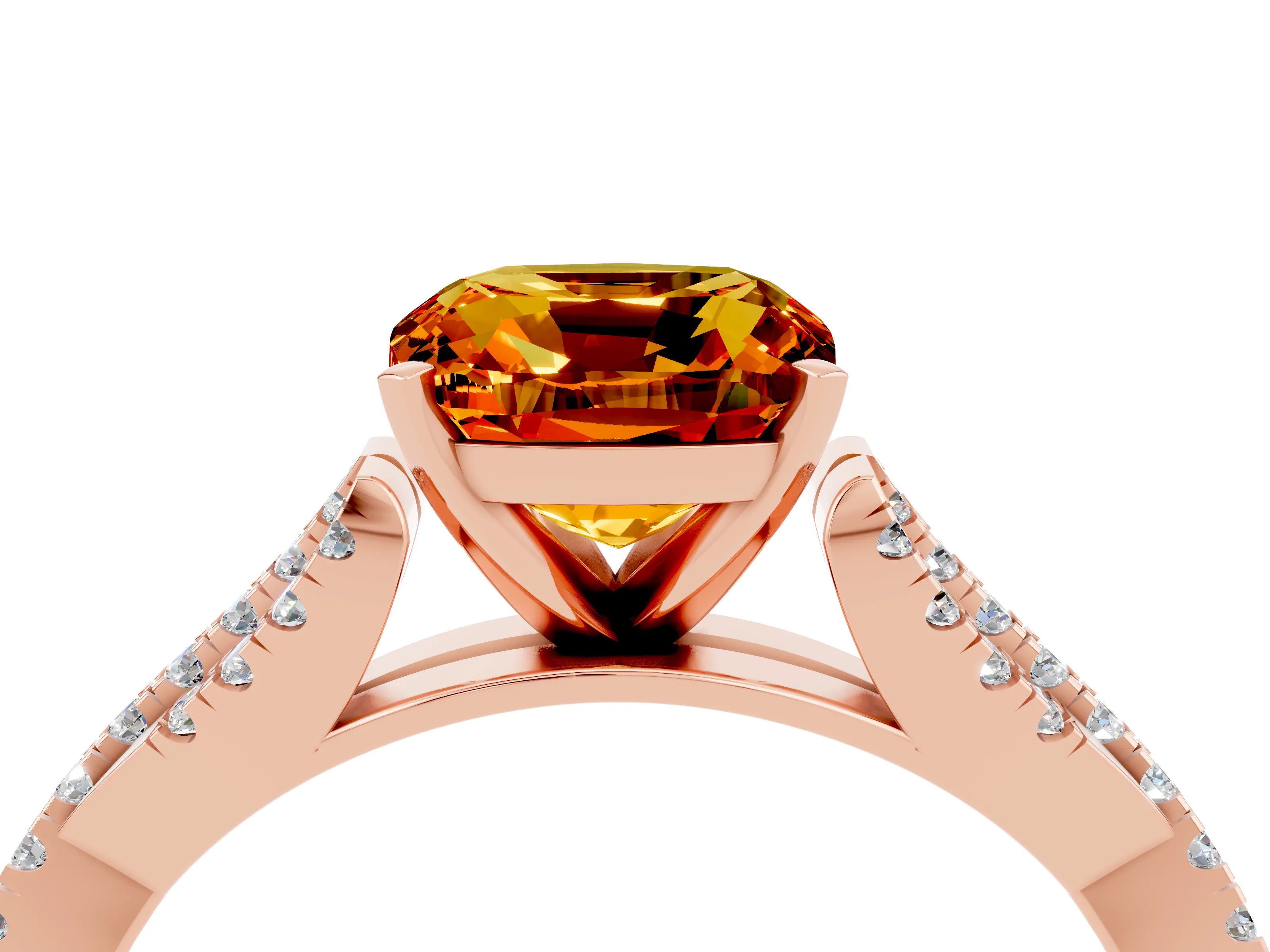 Rose gold Cushion Cut Citrine Solitaire Engagement Ring with Twisted Pavé Band and Four-Prong Setting_16