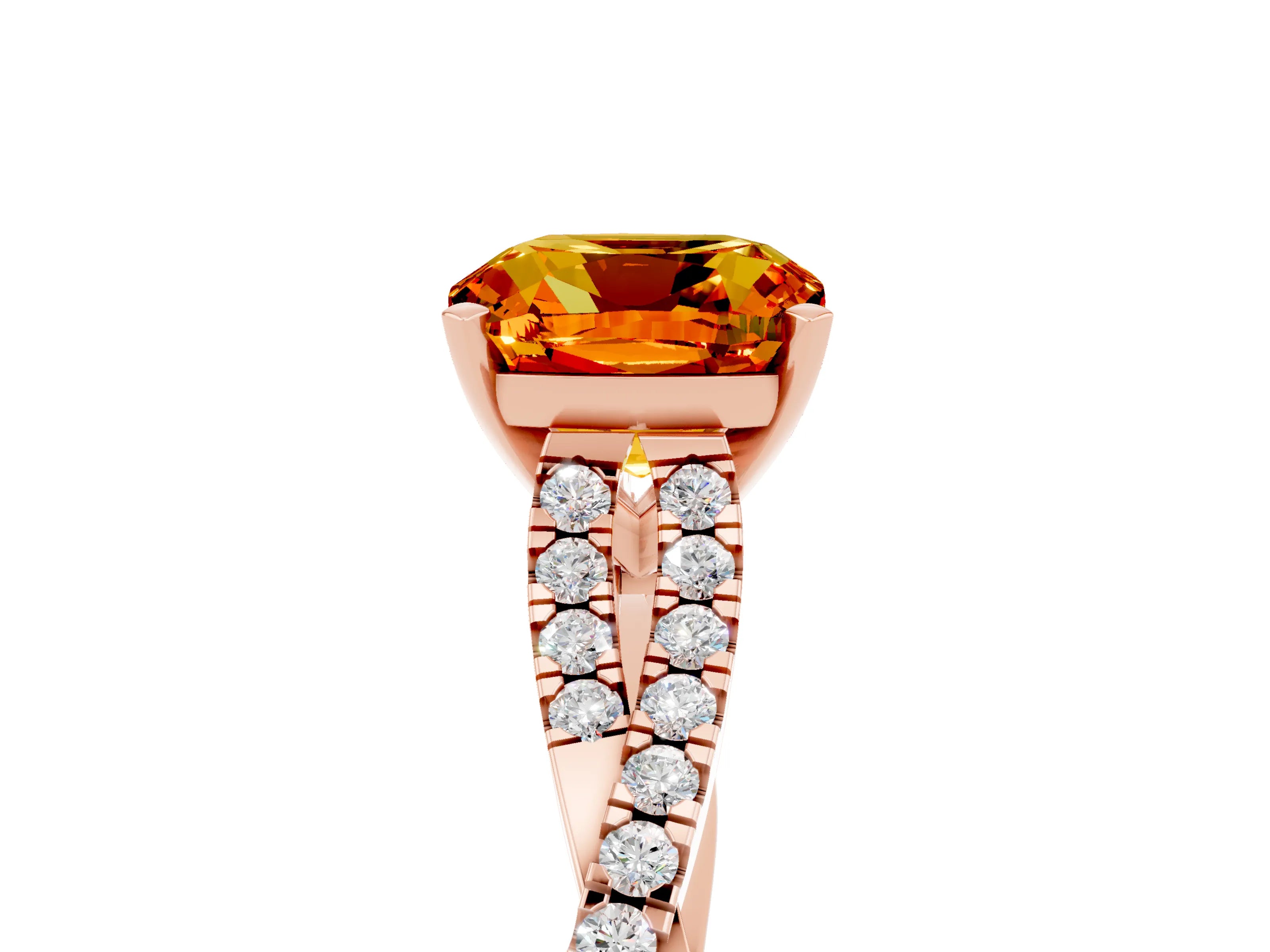 Rose gold Cushion Cut Citrine Solitaire Engagement Ring with Twisted Pavé Band and Four-Prong Setting_17