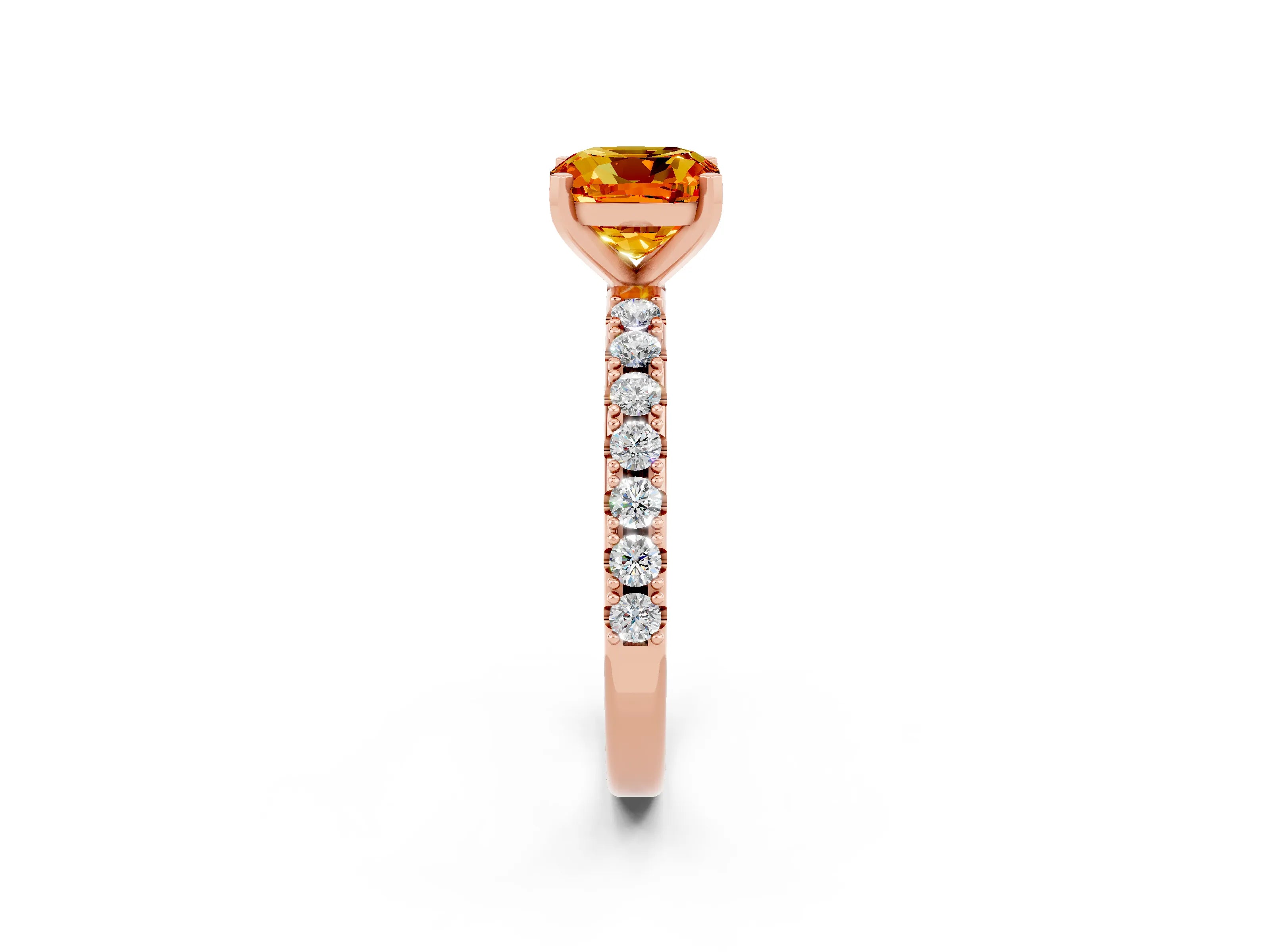 Rose gold Cushion Cut Citrine Solitaire Pavé Band with Four-Prong Setting_2