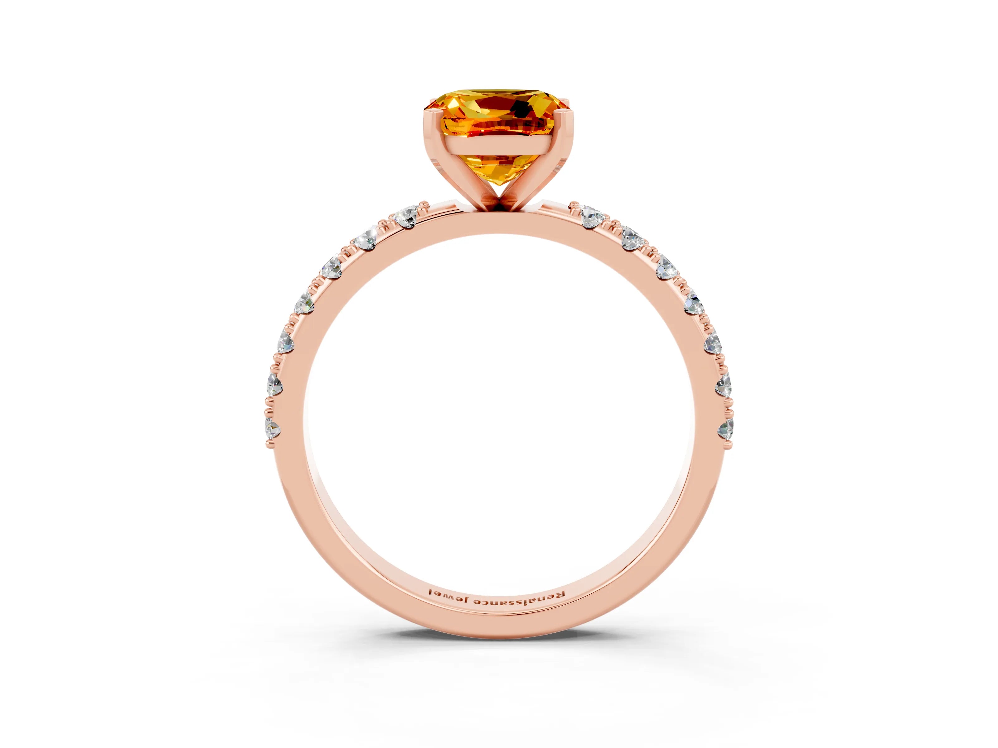 Rose gold Cushion Cut Citrine Solitaire Pavé Band with Four-Prong Setting_3