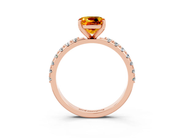 Rose gold Cushion Cut Citrine Solitaire Pavé Band with Four-Prong Setting
