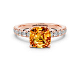 Rose gold Cushion Cut Citrine Solitaire Pavé Engagement Ring with Round Band and Prong Setting_12