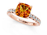Rose gold Cushion Cut Citrine Solitaire Pavé Engagement Ring with Round Band and Prong Setting_13