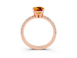 Rose gold Cushion Cut Citrine Solitaire Pavé Engagement Ring with Round Band and Prong Setting_15