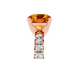 Rose gold Cushion Cut Citrine Solitaire Pavé Engagement Ring with Round Band and Prong Setting_17